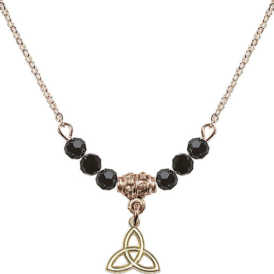 14kt Gold Filled Trinity Irish Knot Birthstone Necklace with Jet Beads - 5100