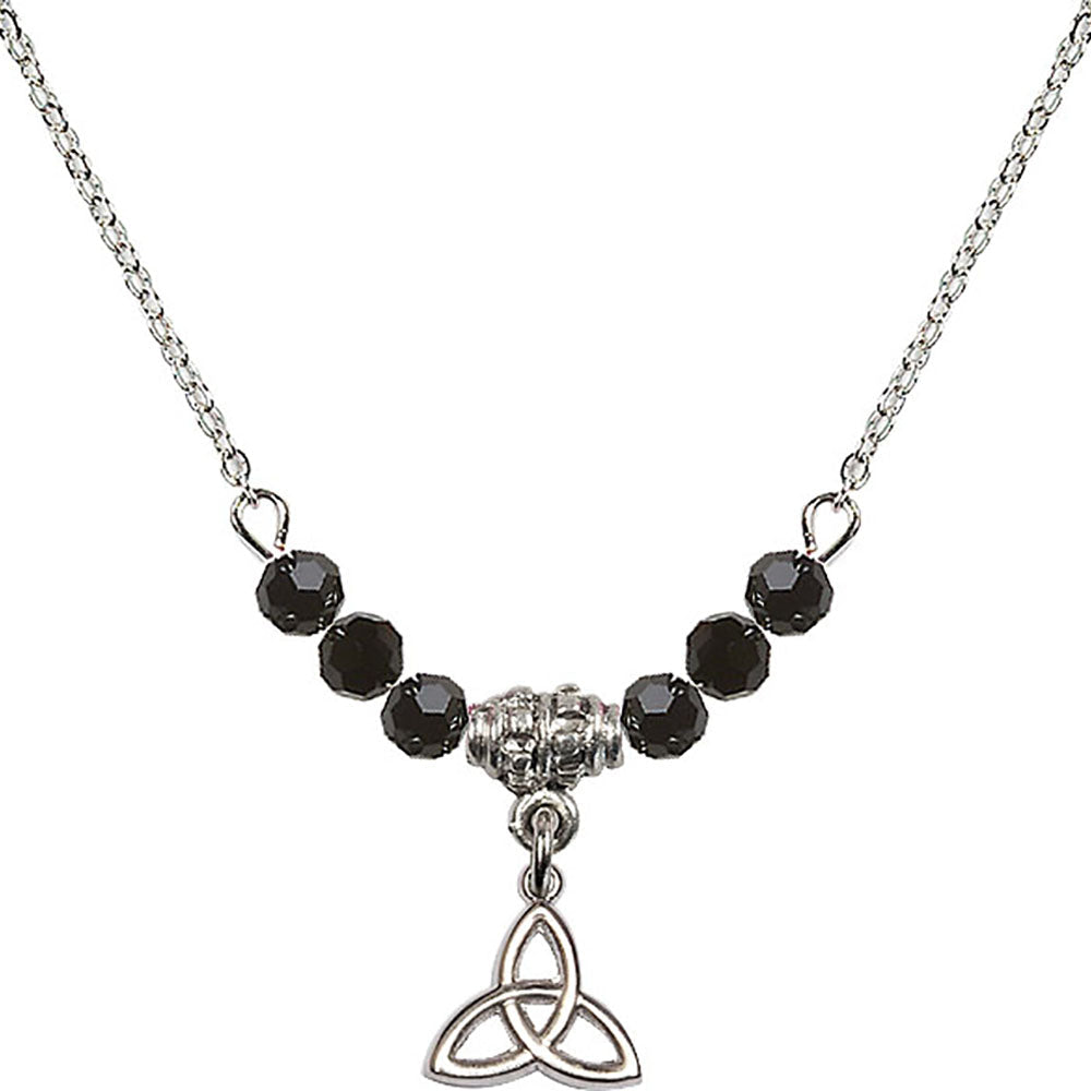 Sterling Silver Trinity Irish Knot Birthstone Necklace with Jet Beads - 5100