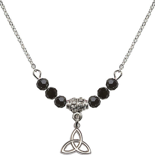 Sterling Silver Trinity Irish Knot Birthstone Necklace with Jet Beads - 5100