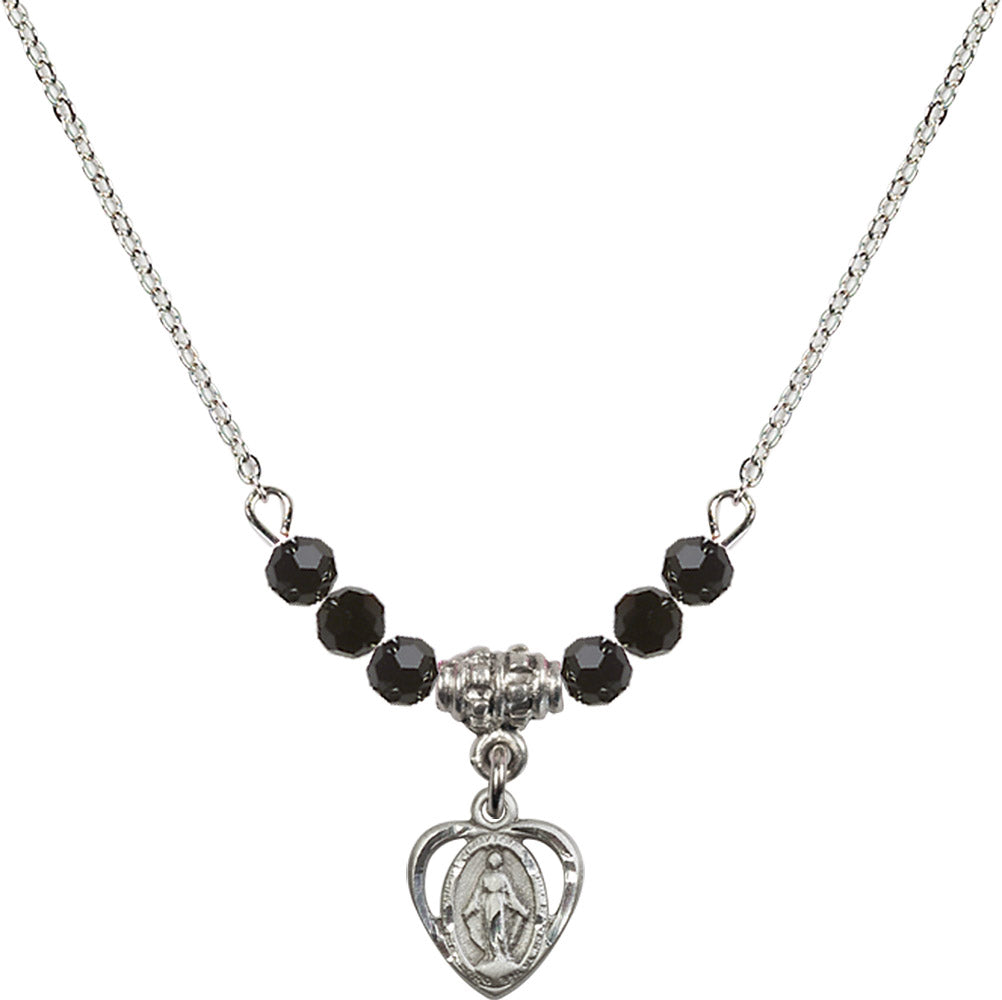 Sterling Silver Miraculous Birthstone Necklace with Jet Beads - 5401