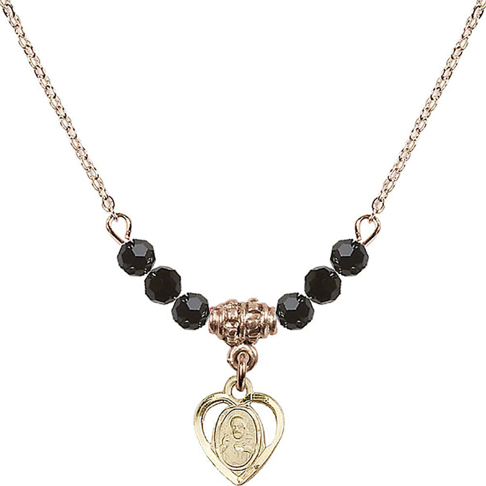14kt Gold Filled Scapular Birthstone Necklace with Jet Beads - 5402