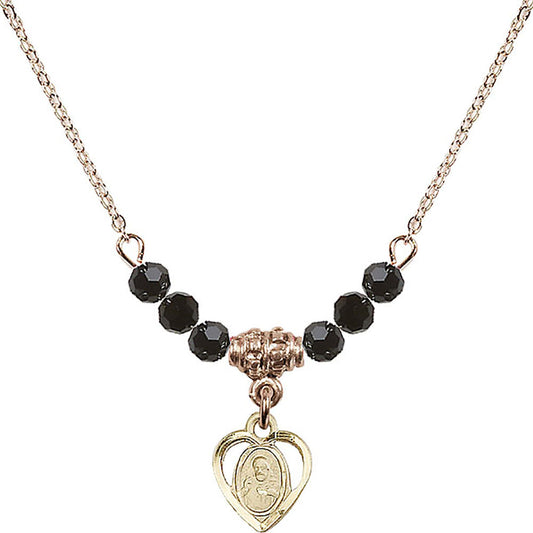 14kt Gold Filled Scapular Birthstone Necklace with Jet Beads - 5402