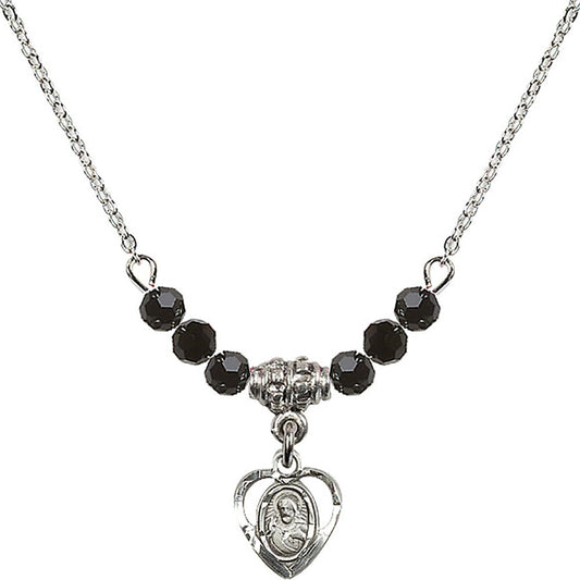 Sterling Silver Scapular Birthstone Necklace with Jet Beads - 5402