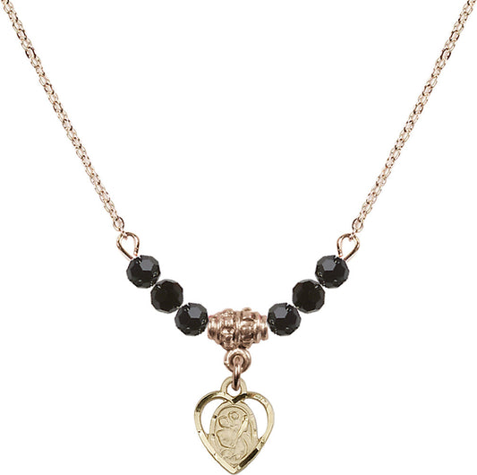 14kt Gold Filled Saint Christopher Birthstone Necklace with Jet Beads - 5403