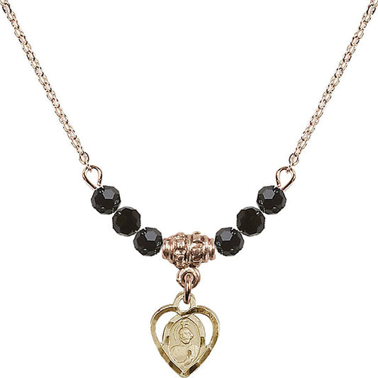 14kt Gold Filled Saint Jude Birthstone Necklace with Jet Beads - 5404