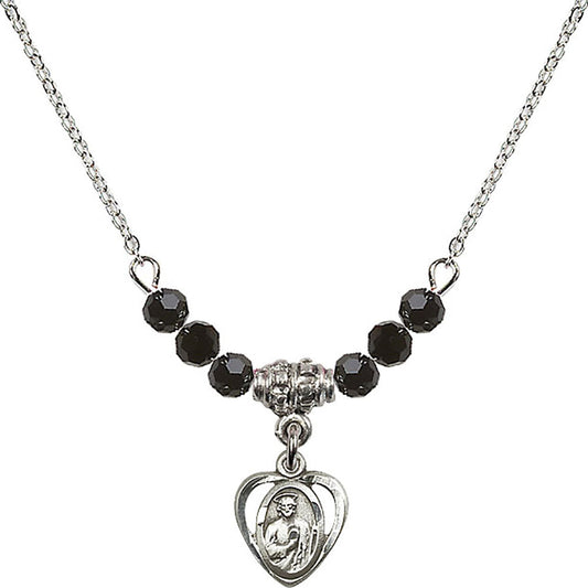 Sterling Silver Saint Jude Birthstone Necklace with Jet Beads - 5404