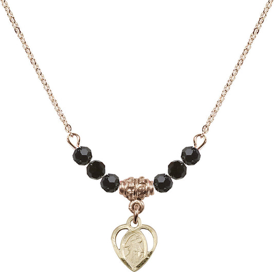 14kt Gold Filled Guardian Angel Birthstone Necklace with Jet Beads - 5407