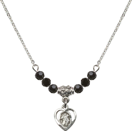Sterling Silver Guardian Angel Birthstone Necklace with Jet Beads - 5407