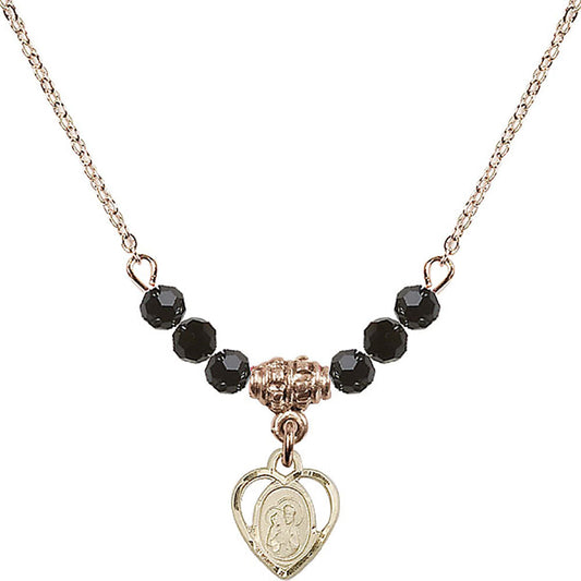 14kt Gold Filled Saint Ann Birthstone Necklace with Jet Beads - 5414