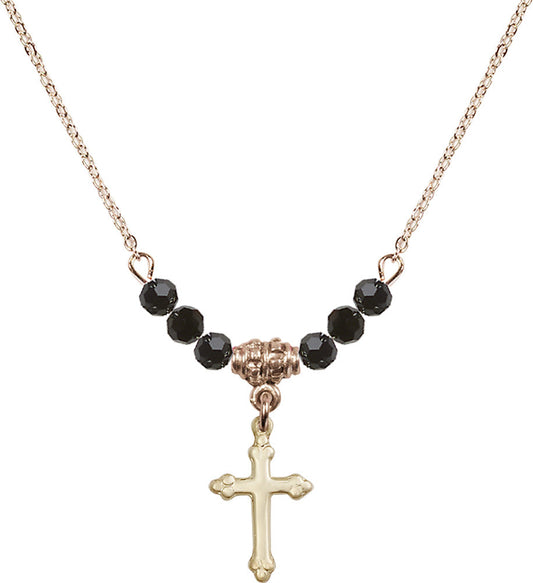 14kt Gold Filled Cross Birthstone Necklace with Jet Beads - 5415
