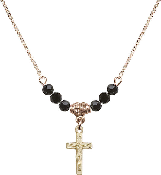14kt Gold Filled Crucifix Birthstone Necklace with Jet Beads - 5417