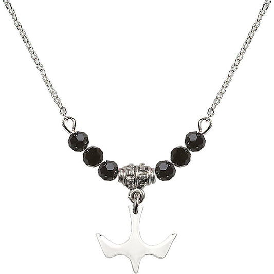 Sterling Silver Holy Spirit Birthstone Necklace with Jet Beads - 5431