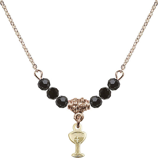 14kt Gold Filled Chalice Birthstone Necklace with Jet Beads - 5614
