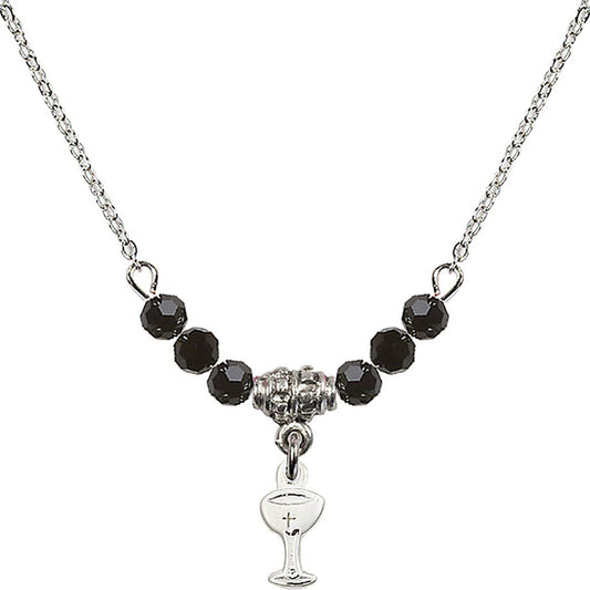 Sterling Silver Chalice Birthstone Necklace with Jet Beads - 5614