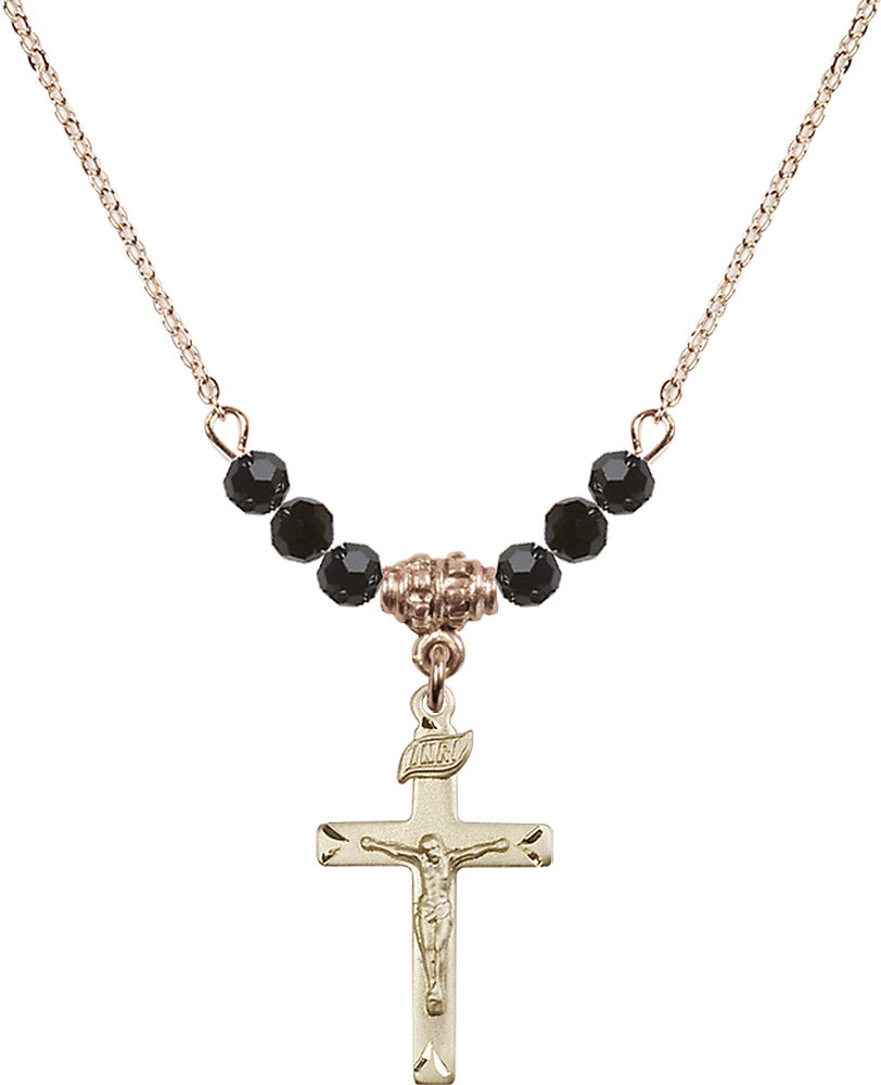 14kt Gold Filled Crucifix Birthstone Necklace with Jet Beads - 5668