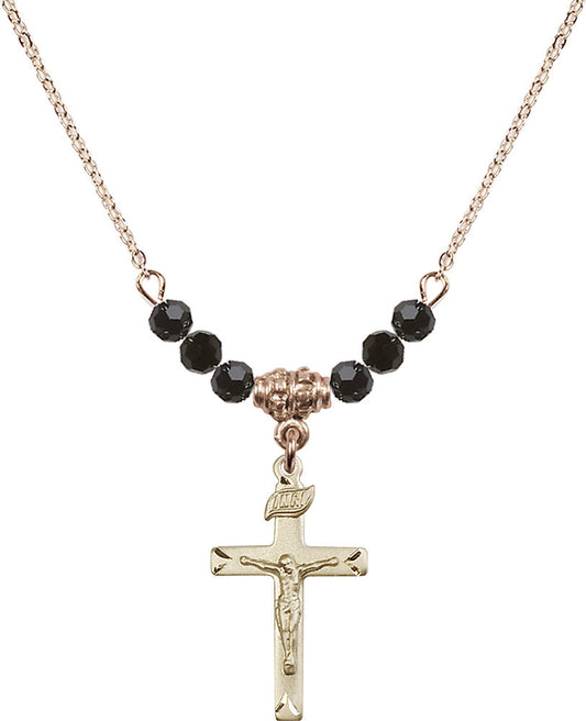 14kt Gold Filled Crucifix Birthstone Necklace with Jet Beads - 5668