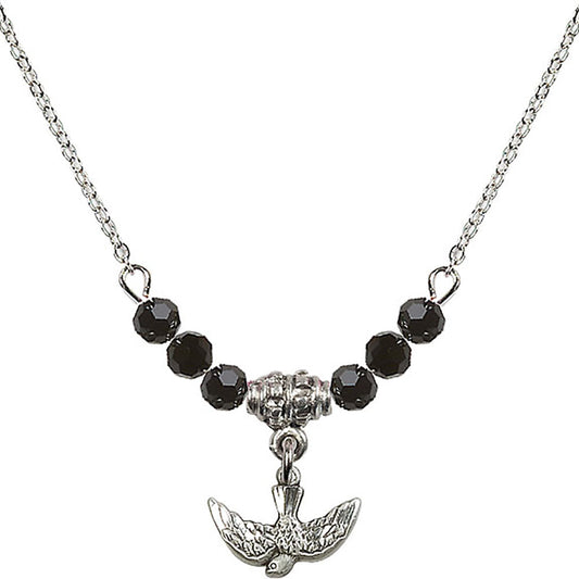 Sterling Silver Holy Spirit Birthstone Necklace with Jet Beads - 5911