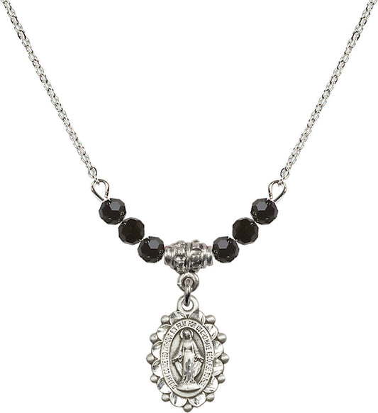 Sterling Silver Miraculous Birthstone Necklace with Jet Beads - 6040