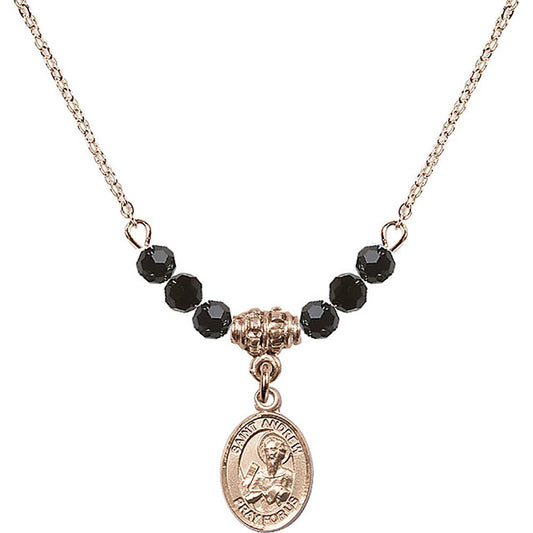 14kt Gold Filled Saint Andrew the Apostle Birthstone Necklace with Jet Beads - 9000