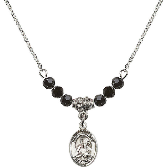 Sterling Silver Saint Andrew the Apostle Birthstone Necklace with Jet Beads - 9000