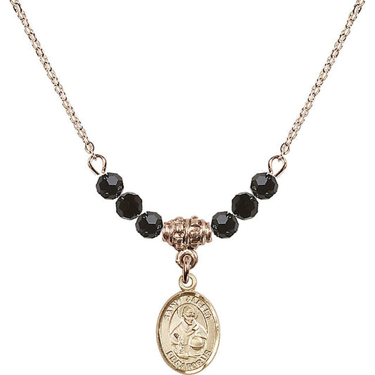 14kt Gold Filled Saint Albert the Great Birthstone Necklace with Jet Beads - 9001
