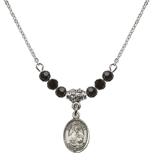 Sterling Silver Saint Albert the Great Birthstone Necklace with Jet Beads - 9001