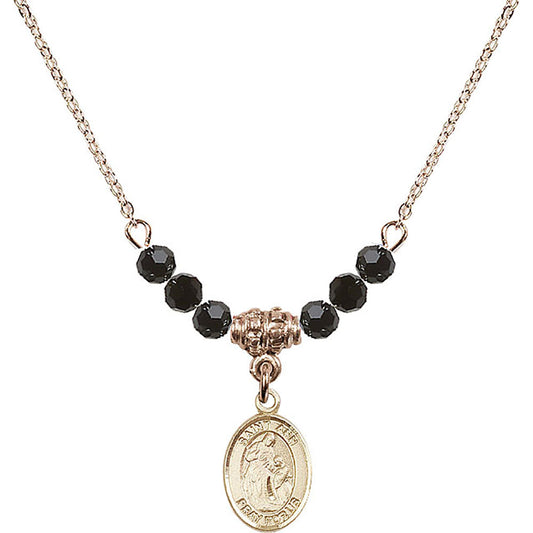14kt Gold Filled Saint Ann Birthstone Necklace with Jet Beads - 9002