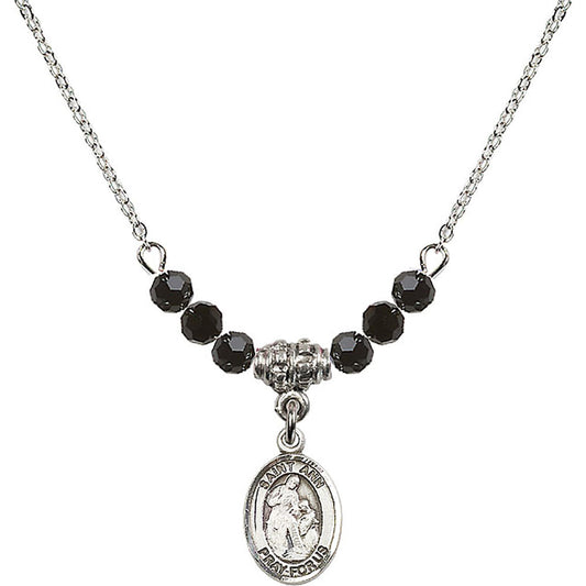 Sterling Silver Saint Ann Birthstone Necklace with Jet Beads - 9002