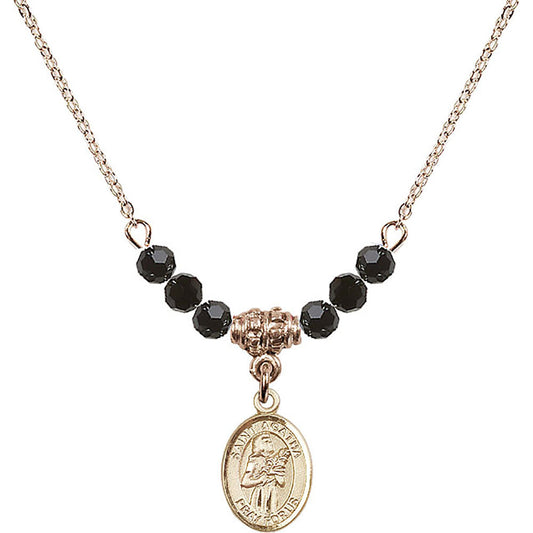 14kt Gold Filled Saint Agatha Birthstone Necklace with Jet Beads - 9003