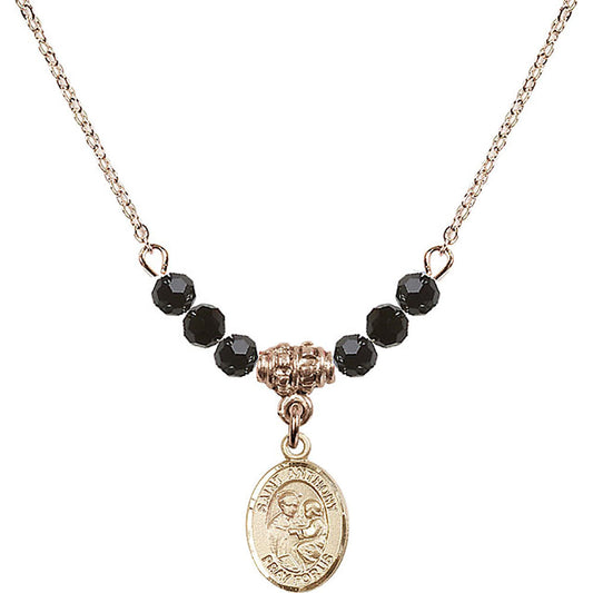 14kt Gold Filled Saint Anthony of Padua Birthstone Necklace with Jet Beads - 9004