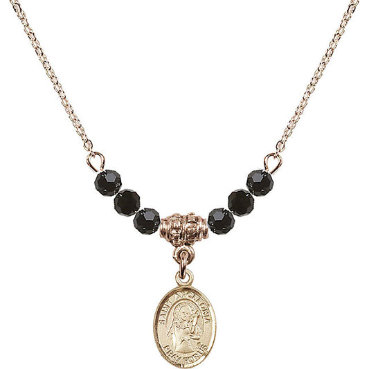 14kt Gold Filled Saint Apollonia Birthstone Necklace with Jet Beads - 9005
