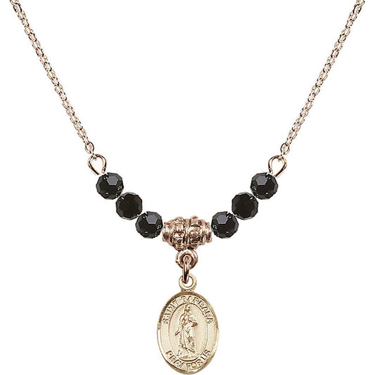 14kt Gold Filled Saint Barbara Birthstone Necklace with Jet Beads - 9006