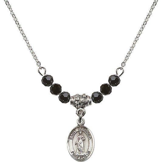 Sterling Silver Saint Barbara Birthstone Necklace with Jet Beads - 9006