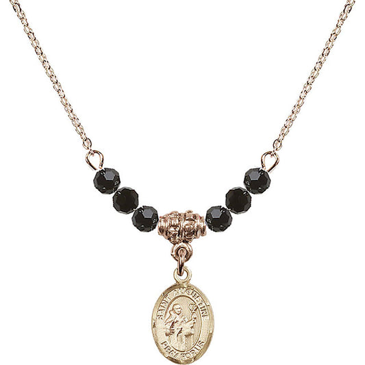 14kt Gold Filled Saint Augustine Birthstone Necklace with Jet Beads - 9007