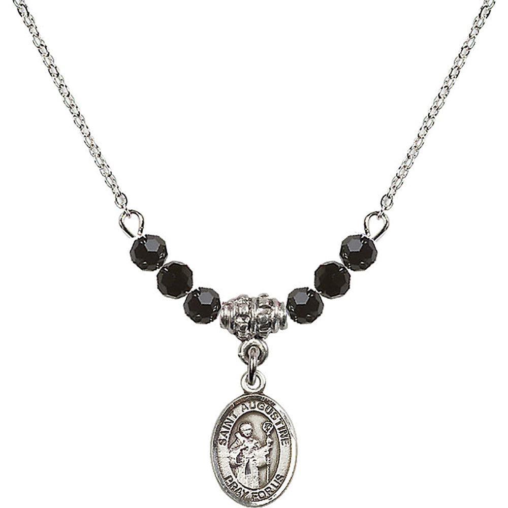 Sterling Silver Saint Augustine Birthstone Necklace with Jet Beads - 9007