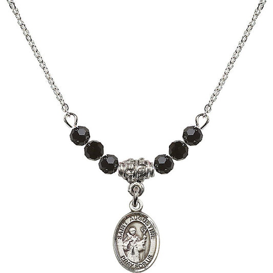 Sterling Silver Saint Augustine Birthstone Necklace with Jet Beads - 9007