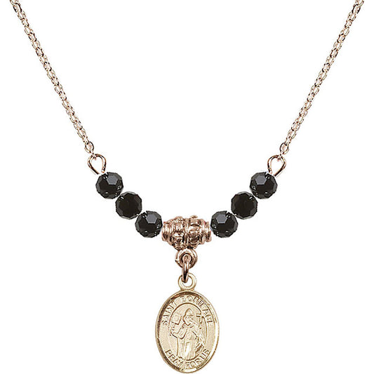 14kt Gold Filled Saint Boniface Birthstone Necklace with Jet Beads - 9009