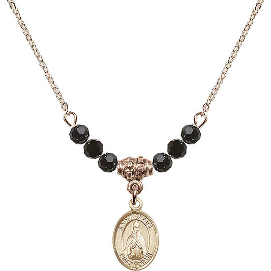 14kt Gold Filled Saint Blaise Birthstone Necklace with Jet Beads - 9010
