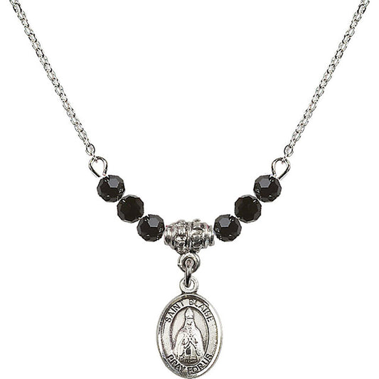 Sterling Silver Saint Blaise Birthstone Necklace with Jet Beads - 9010