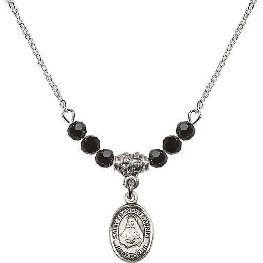 Sterling Silver Saint Frances Cabrini Birthstone Necklace with Jet Beads - 9011