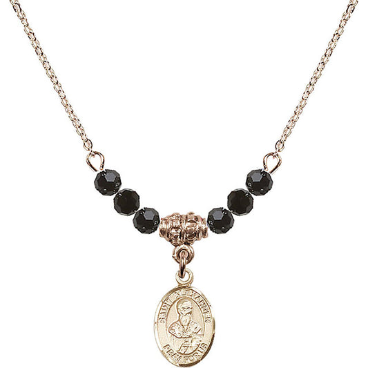 14kt Gold Filled Saint Alexander Sauli Birthstone Necklace with Jet Beads - 9012