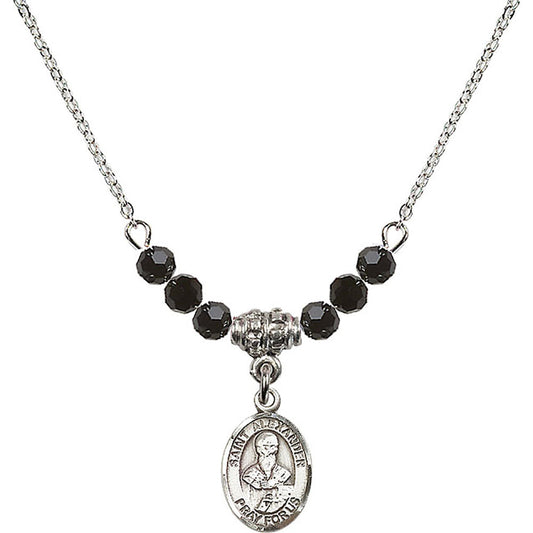 Sterling Silver Saint Alexander Sauli Birthstone Necklace with Jet Beads - 9012