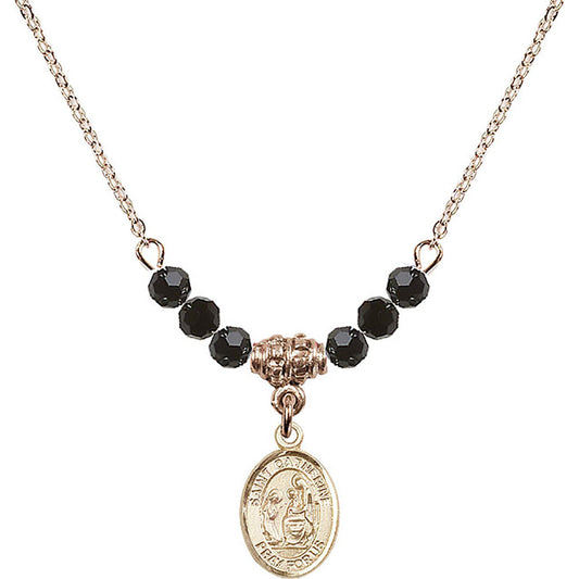 14kt Gold Filled Saint Catherine of Siena Birthstone Necklace with Jet Beads - 9014