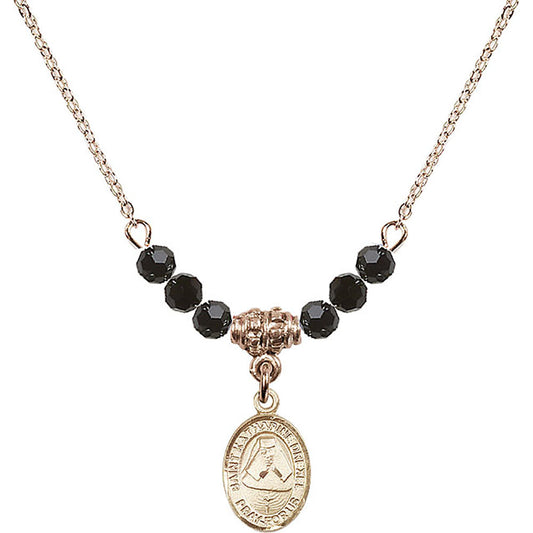 14kt Gold Filled Saint Katharine Drexel Birthstone Necklace with Jet Beads - 9015