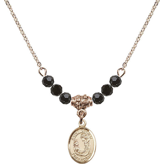 14kt Gold Filled Saint Cecilia Birthstone Necklace with Jet Beads - 9016