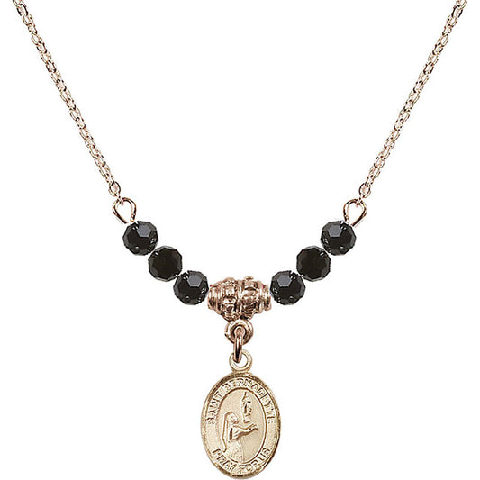 14kt Gold Filled Saint Bernadette Birthstone Necklace with Jet Beads - 9017