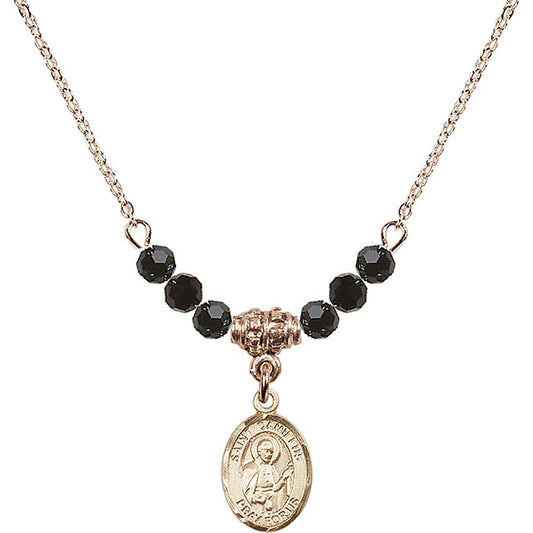 14kt Gold Filled Saint Camillus of Lellis Birthstone Necklace with Jet Beads - 9019