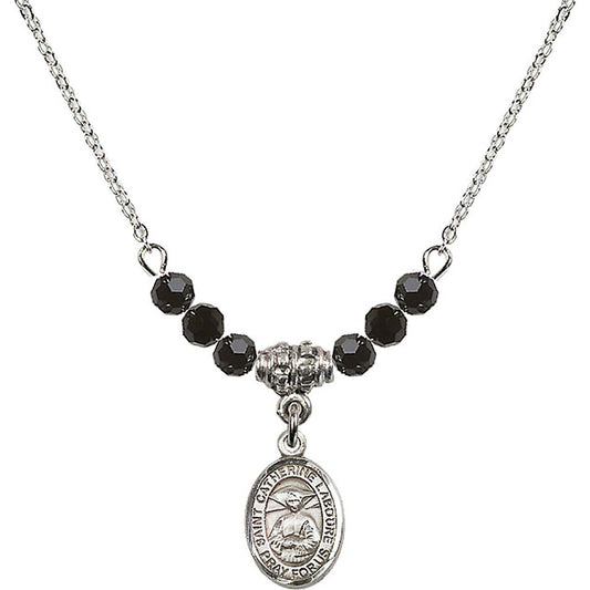 Sterling Silver Saint Catherine Laboure Birthstone Necklace with Jet Beads - 9021