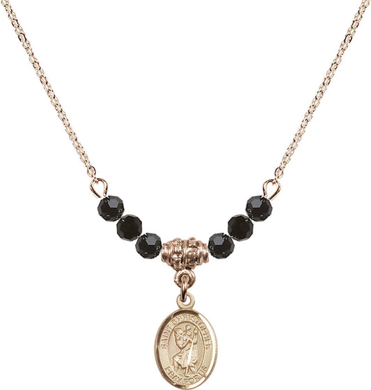 14kt Gold Filled Saint Christopher Birthstone Necklace with Jet Beads - 9022