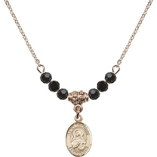 14kt Gold Filled Saint Dorothy Birthstone Necklace with Jet Beads - 9023